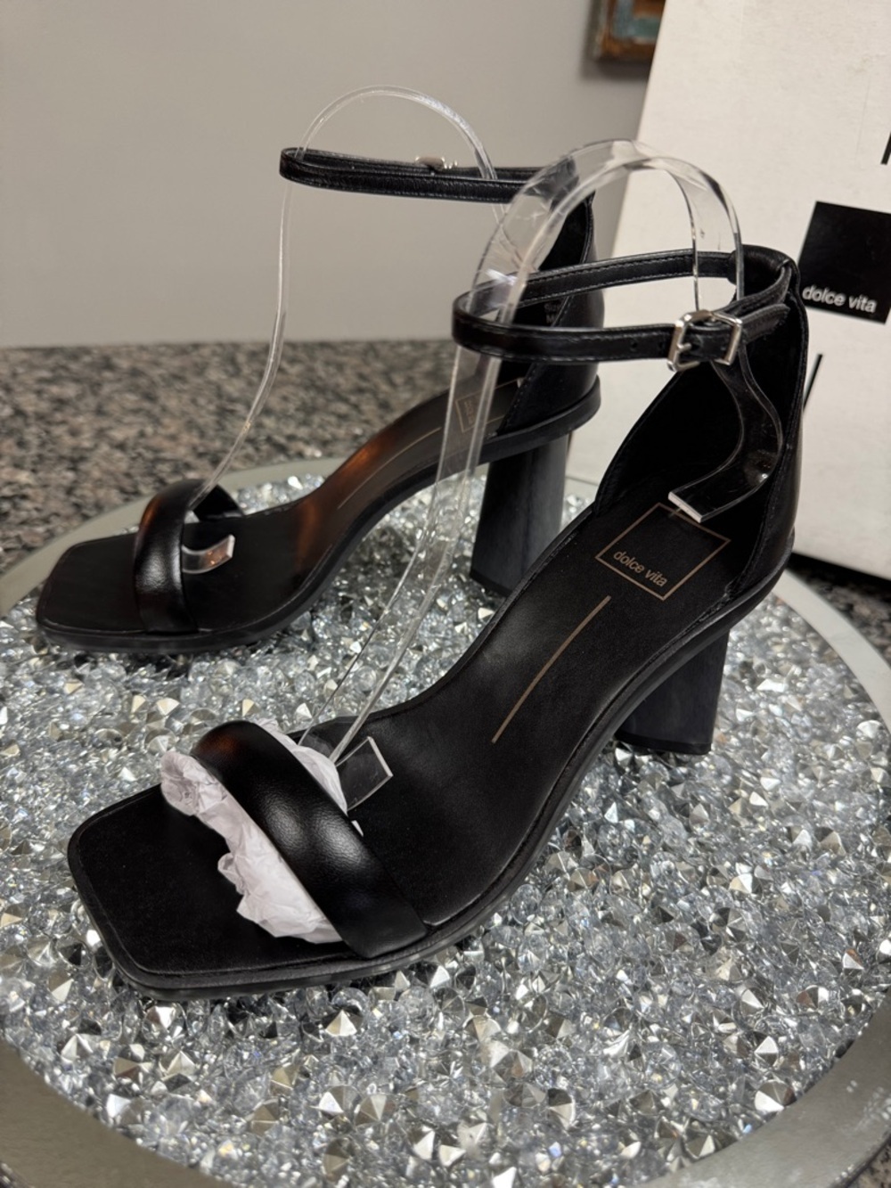Dolce Vita Black Square-Toe Ankle-Strap Block Heels NEW 8 - Picture 4 of 13
